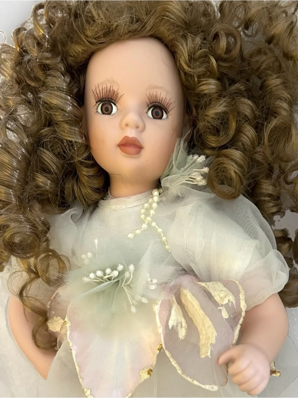 12” Porcelain Fairy Doll With Stand. 1990s